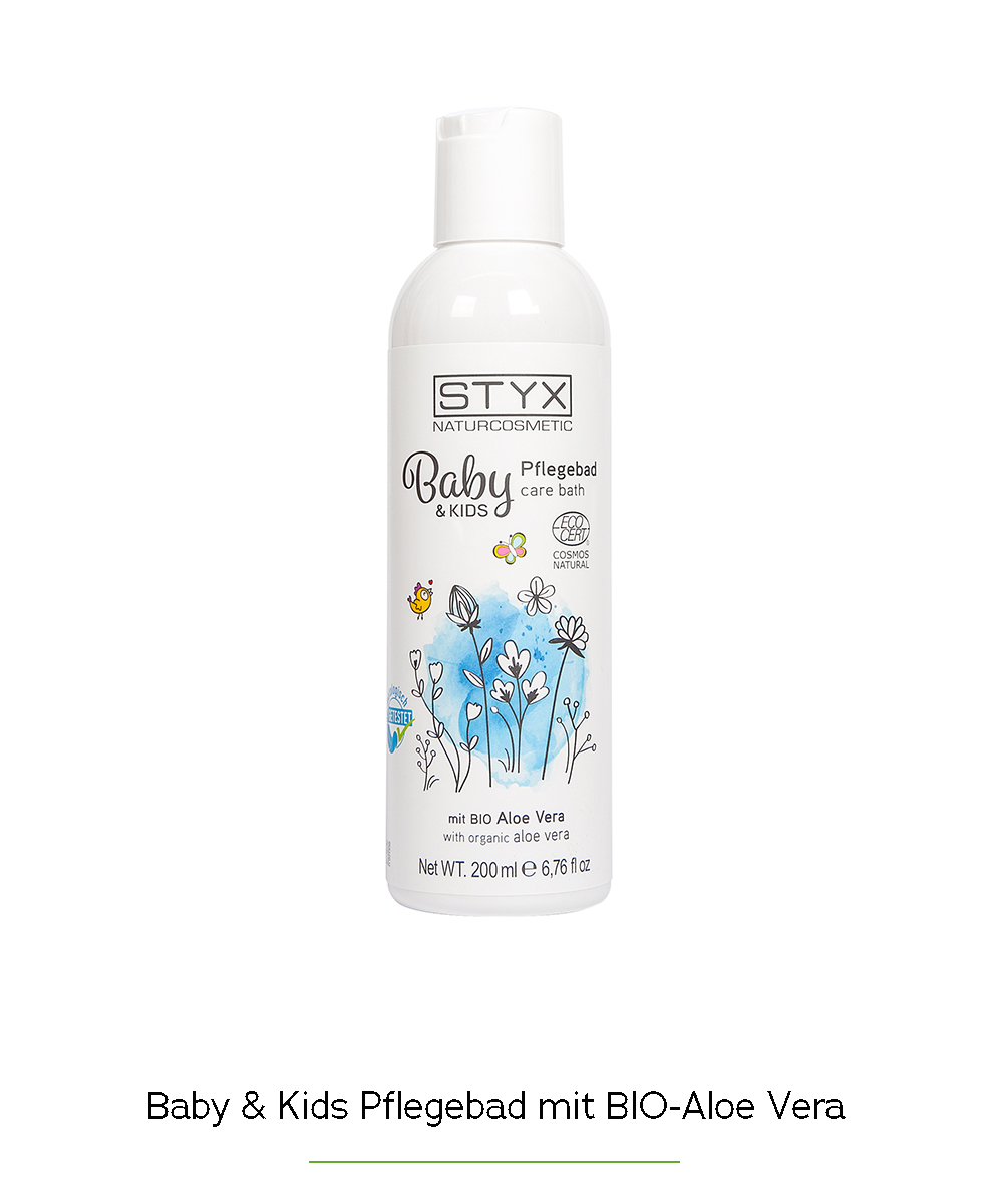 Das dermatologisch getestete Baby & Kids Pflegebad mit BIO-Aloe Vera wirkt sanft-beruhigend und feuchtigkeitsspendend auf die zarte Haut Ihrer Lieblinge. 